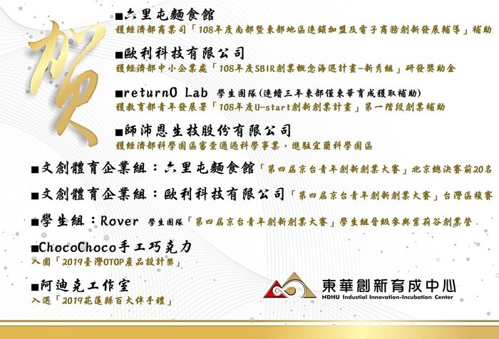 東華創新育成中心【輔導企業與學生團隊】近期輔導成果圖片